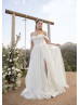 Ivory Lace Tulle Slit Wedding Dress With Removable Straps